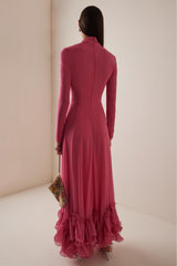 Ruffle Chiffon High Neck Maxi Dress