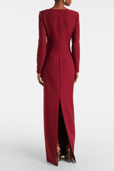 3D Flower Solid Long Sleeve Maxi Dress