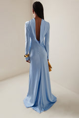 Satin Swing Collar Solid Maxi Dress