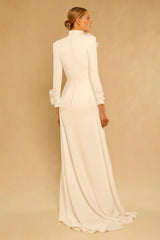 3D Flower Single Breasted Long Sleeve Maxi Dress