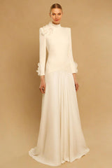3D Flower Single Breasted Long Sleeve Maxi Dress
