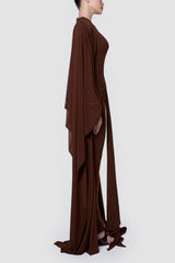 Jersey Solid Maxi Dress With Cape