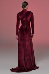 Velvet 3D Flower Ruched Maxi Dress