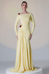 3D Flower Gathering Long Sleeve Maxi Dress