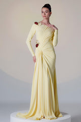 3D Flower Gathering Long Sleeve Maxi Dress
