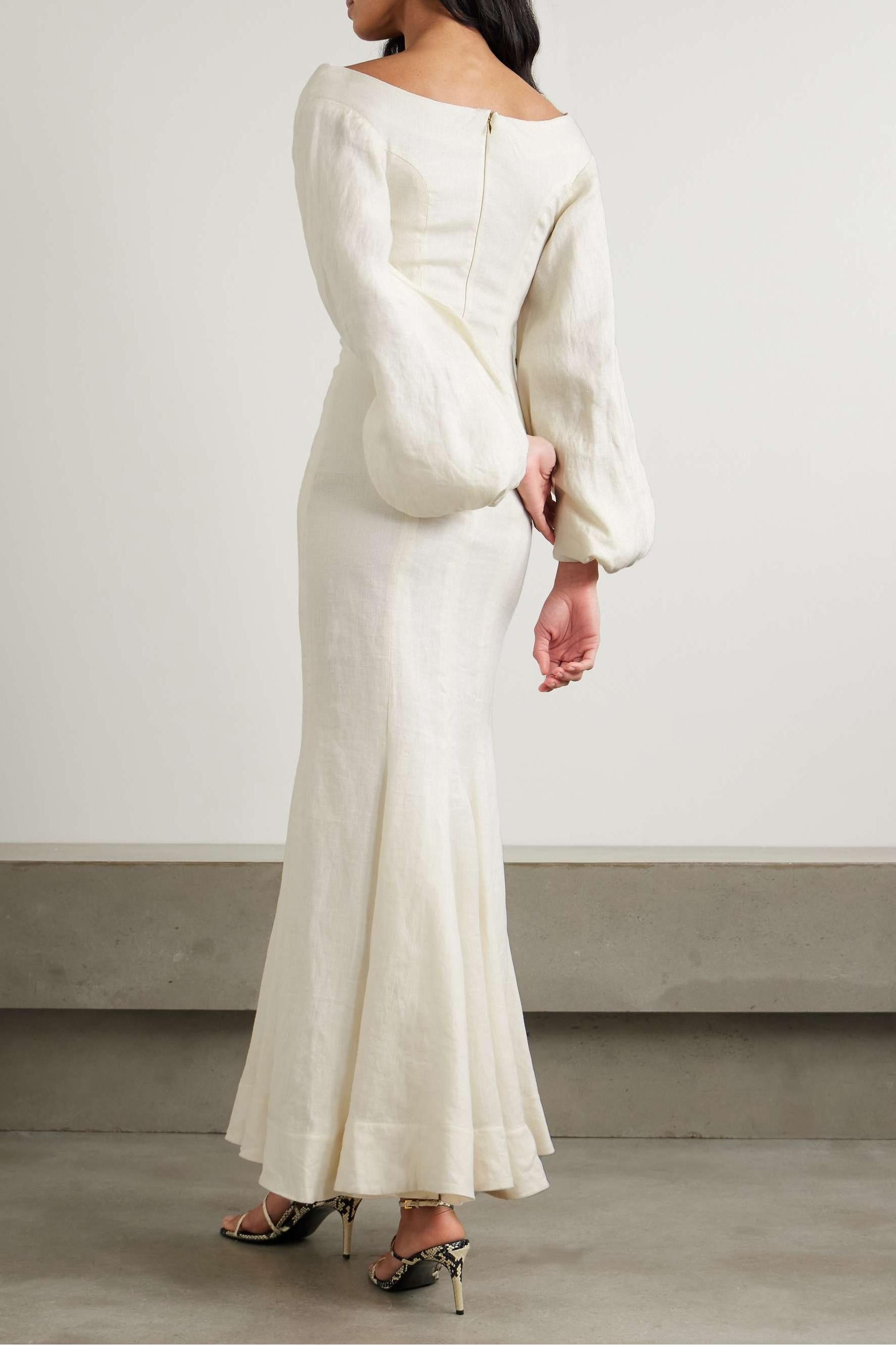 Floral Appliquéd Puff Sleeve Maxi Dress