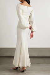 Floral Appliquéd Puff Sleeve Maxi Dress