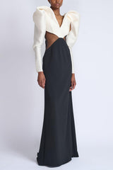 Contrast Color Long Sleeve Maxi Dress