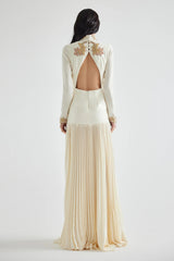 Appliquéd V-Neck Pleated Maxi Dress