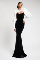 Satin Contrast Color Off-Shoulder 3D Flower Maxi Dress