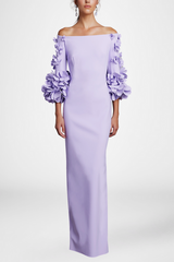 Solid 3D Flower One-Shoulder Maxi Dress