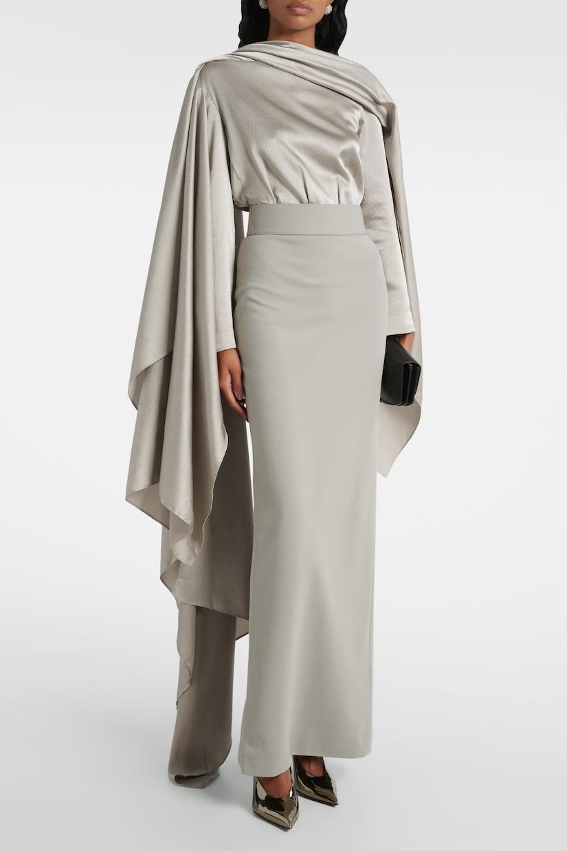 Satin Cape Sleeve Top & Slit Midi Skirt Set