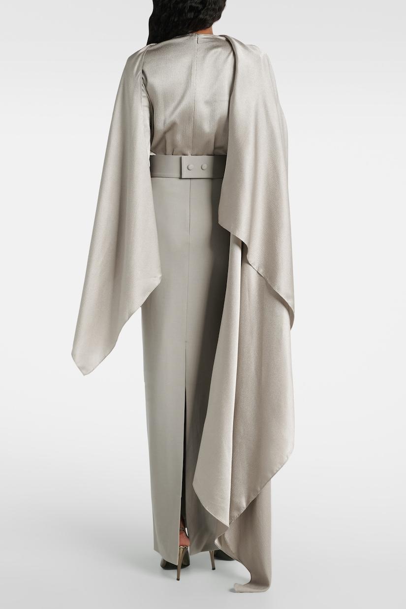 Satin Cape Sleeve Top & Slit Midi Skirt Set