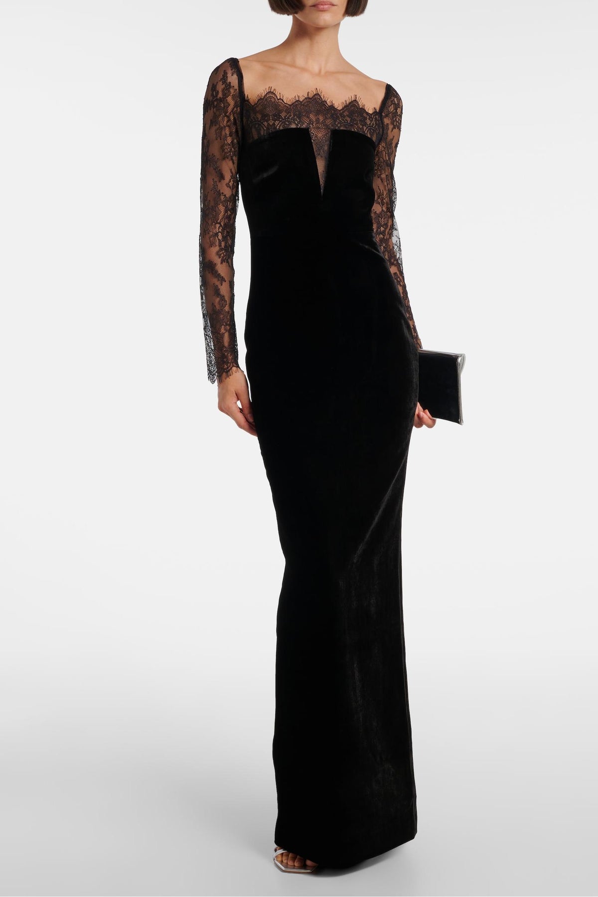 Velvet Splicing Lace Maxi Dress