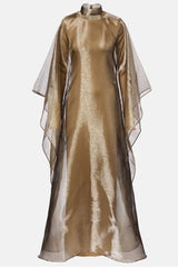 Organza Stand Colllar Maxi Dress With Cape