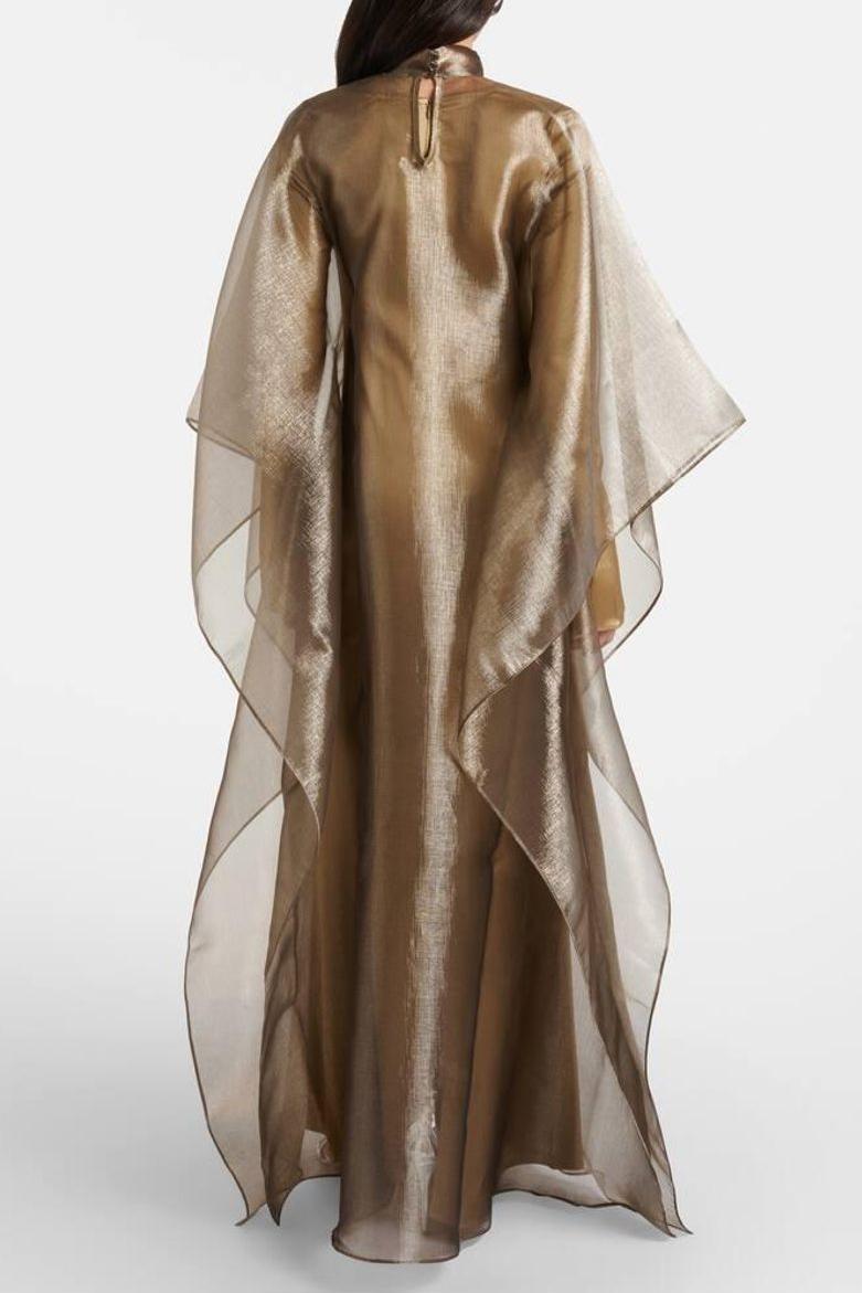 Organza Stand Colllar Maxi Dress With Cape