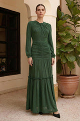 Jersey Ruched Long Sleeve Maxi Dress