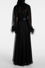 Chiffon Splicing Feather See-Through Maxi Dress