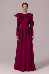 Solid Ruched 3D Flower Maxi Dress