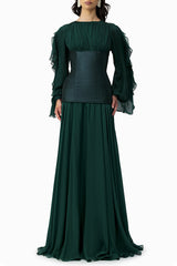 Chiffon Ruched Ruffle Maxi Dress