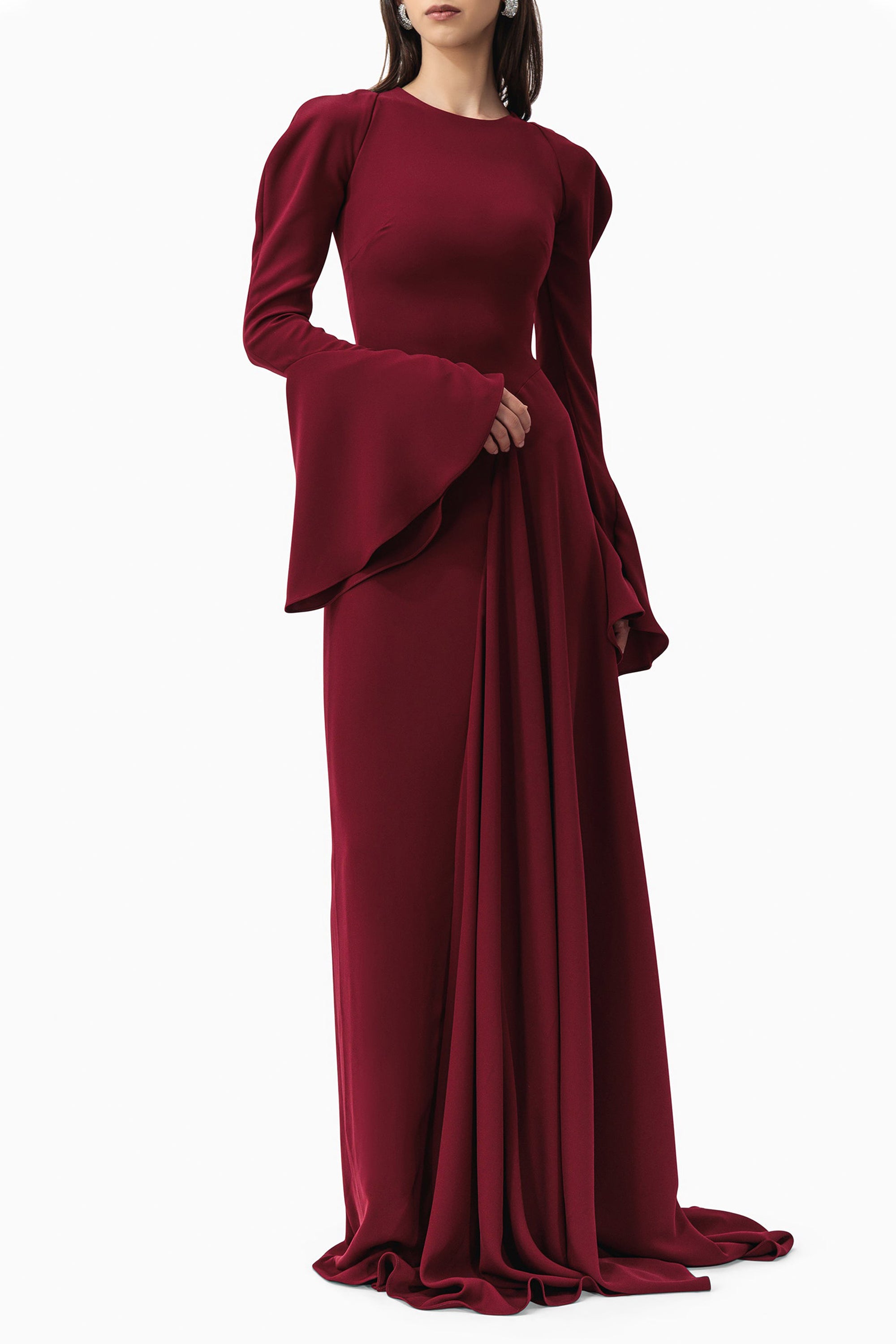 Solid Ruffle Long Sleeve Maxi Dress
