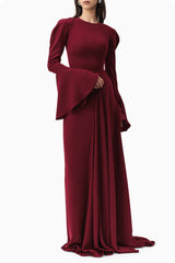 Solid Ruffle Long Sleeve Maxi Dress