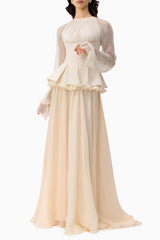 Chiffon Ruched Ruffle Top & Maxi Skirt Set