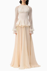 Chiffon Ruched Ruffle Top & Maxi Skirt Set