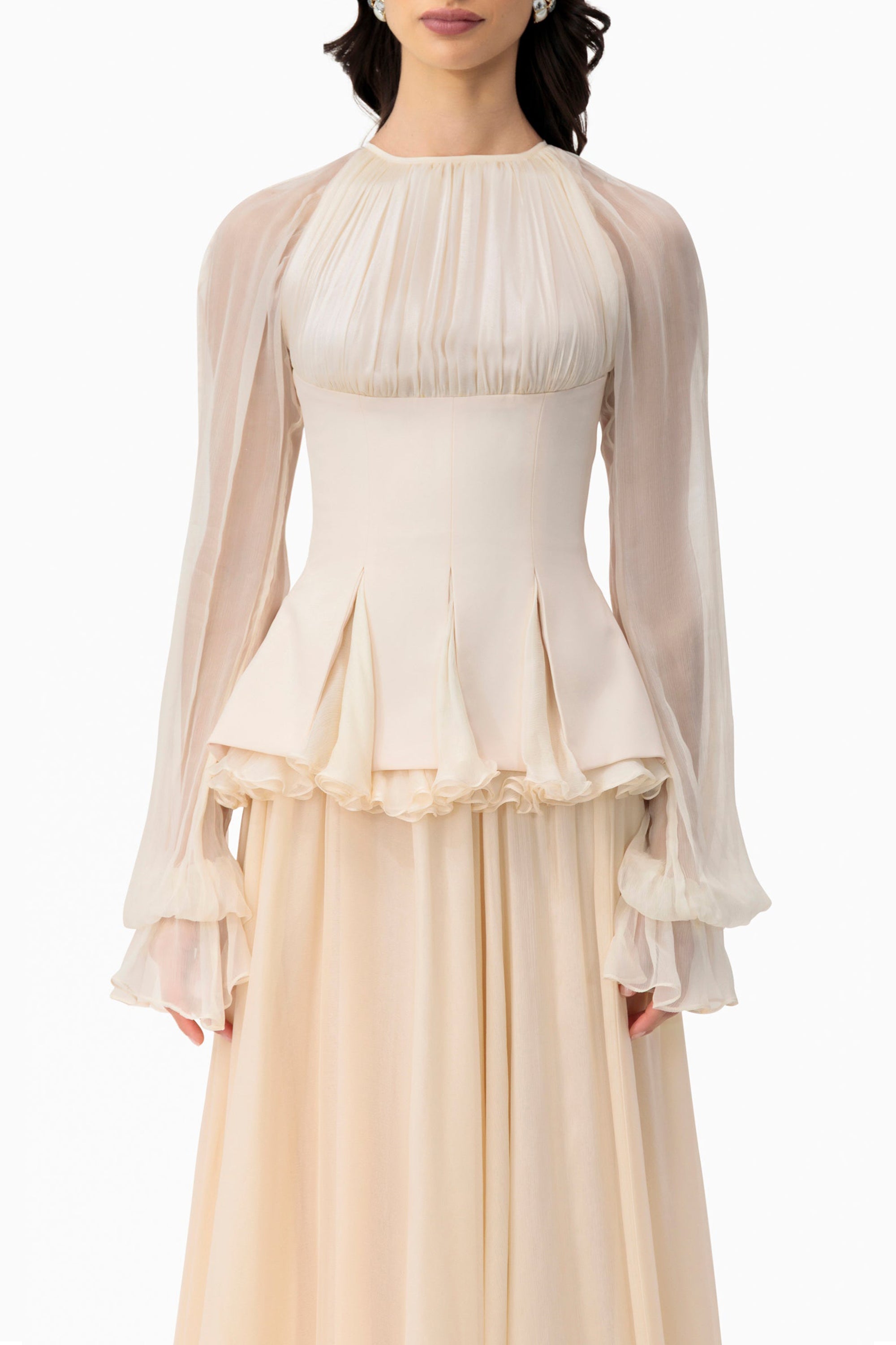 Chiffon Ruched Ruffle Top & Maxi Skirt Set
