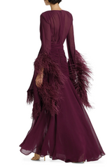 Chiffon Splicing Tassel V-Neck Maxi Dress With Belt