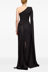 Satin Splicing Asymmetrical Sleeve Maxi Dress
