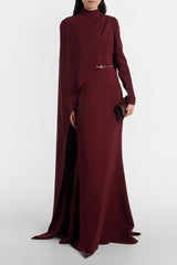Cape Asymmetrical Ruched Maxi Dress