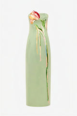 Embroidered Slit Off Shoulder Midi Dress