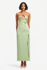 Embroidered Slit Off Shoulder Midi Dress