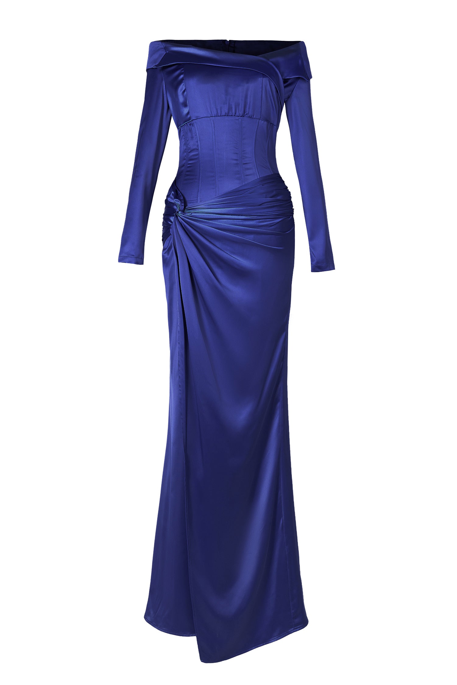 Satin Knotted Off-Shoulder Maxi Dress