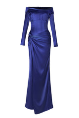 Satin Knotted Off-Shoulder Maxi Dress