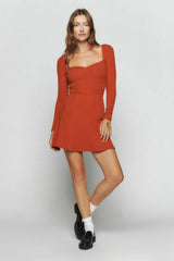 Knit Long Sleeve Sweetheart Neck Mini Dress