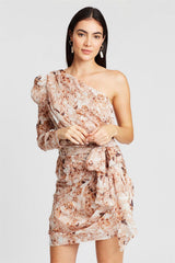 Floral One-Shoulder Lace Up Mini Dress