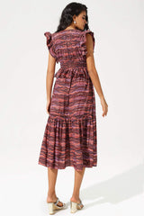 Layered Ruffle Sleeve V-Neck Midi Dress