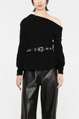 Knit Long Sleeve Diagonal Collar Sweater