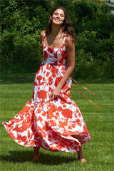 Sleeveless Square Collar Lace Up Maxi Dress