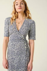 Floral Mid Sleeve V-Neck Midi Dress