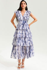 Abstract Print V-Neck Sleeveless Backless Midi Dress