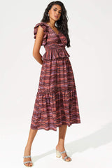 Layered Ruffle Sleeve V-Neck Midi Dress