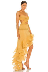 Lace Up Flounce Hem Slit Midi Dress