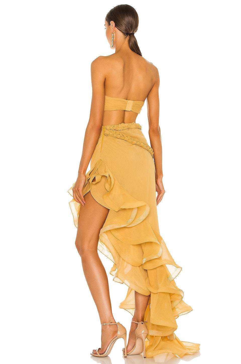 Lace Up Flounce Hem Slit Midi Dress