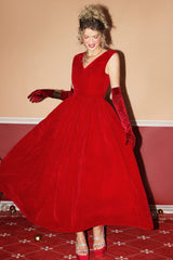 V-Neck Velvet Maxi Dress Red