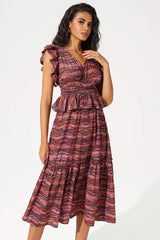 Layered Ruffle Sleeve V-Neck Midi Dress