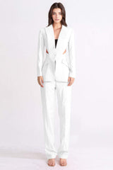 Solid Long Sleeve Cut-Out Backless Blazer & Solid Long Pants Set