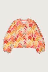 Iridescent Lantern Sleeve Crew Collar Long Sleeve Top